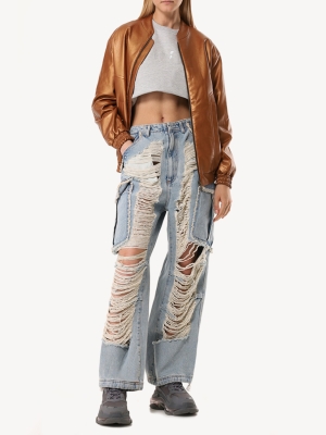 Женский бомбер из экокожи