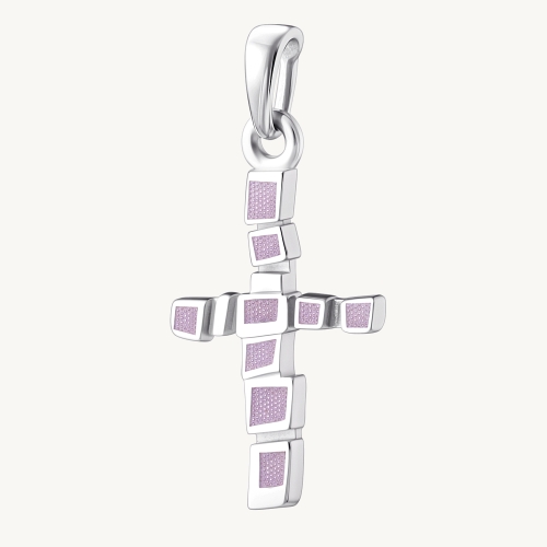 Серебряный крестик Розовая мазайка