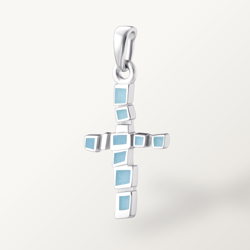 Серебряный крестик Голубая мазайка